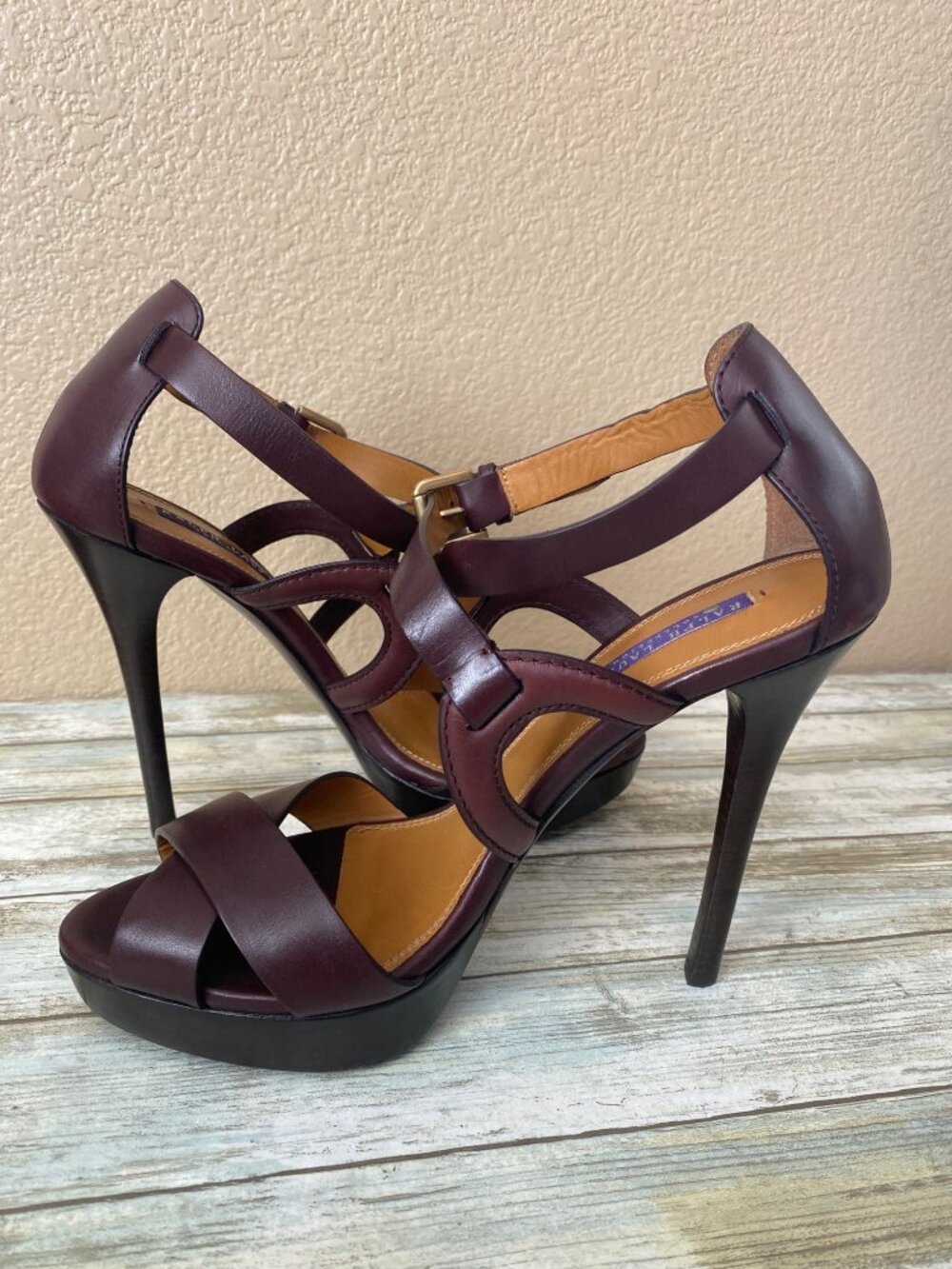 Ralph Lauren Collection Burgundy Leather Strappy Sandal Heels Made in Italy Sz 9 - Picture 14 of 15